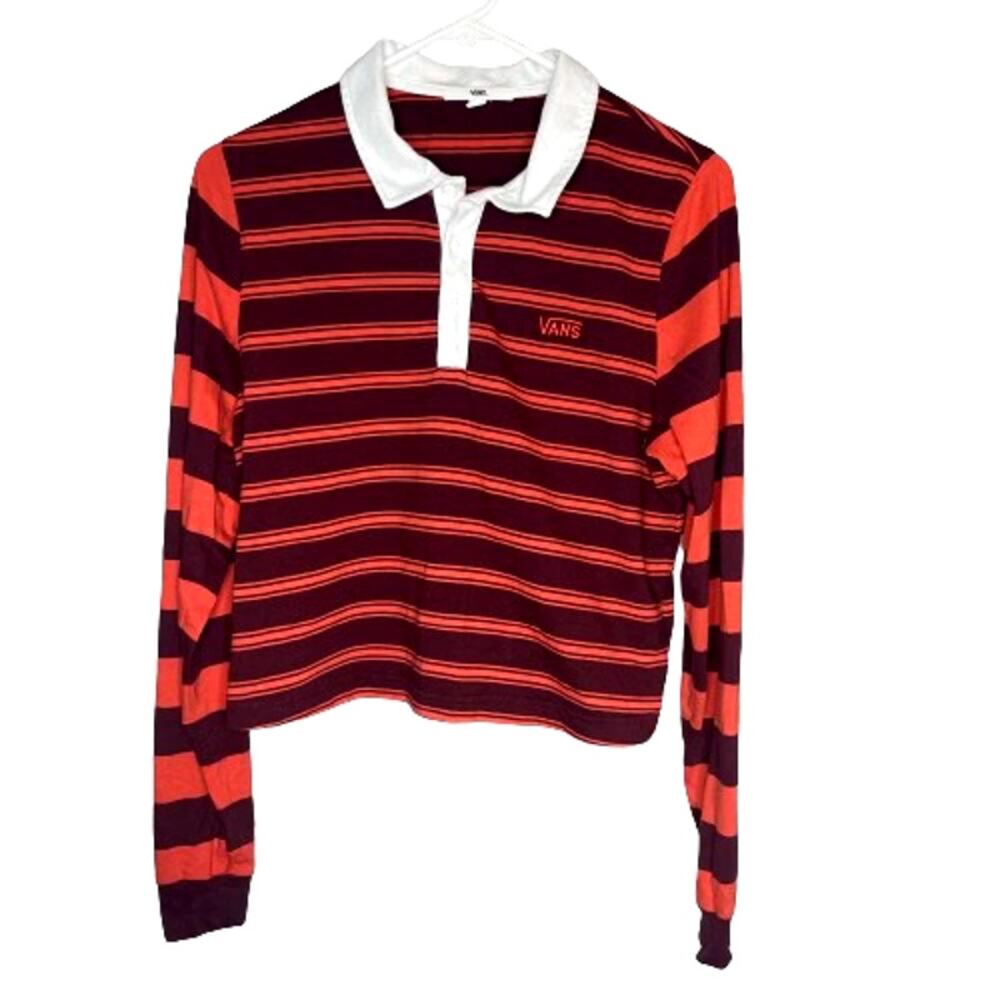 Vans Cropped Rugby Striped Polo Shirt, Orange/Burgandy, XS